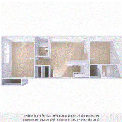 Floor plan for 2 beds, 2 baths, 1000 sqft
